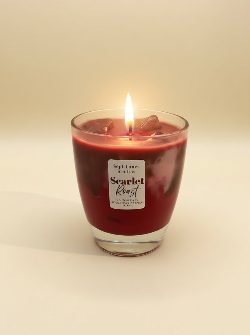 Scarlet Roast | Dark Floral Espresso Scented Gel & Coconut Soy Wax Latte Candle