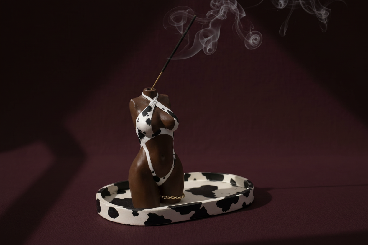 Kali Muse Incense Holder With Matching Ash Tray Set | Concrete Statue