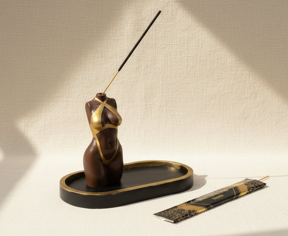 Kali incense holder front view, mocha finish
