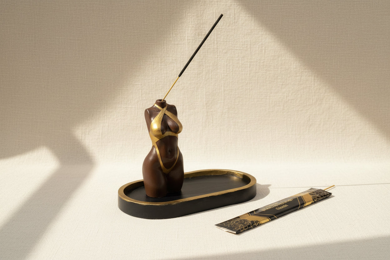 Kali incense holder front view, mocha finish
